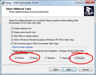 Tampilan memilih tugas tambahan untuk Orbit Downloader saat Proses instalasi Orbit Downloader (untuk mempercepat download)