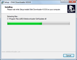 Tampilan progress saat Proses instalasi Orbit Downloader (untuk mempercepat download)