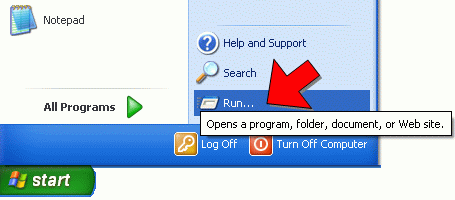 Contoh menjalankan file dari menu run windows