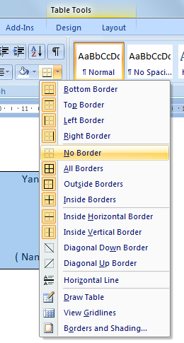 gambar cara mengatur atau merubah format garis atau Border pada tabel di microsoft word