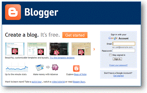 Tampilan awal blogger.com