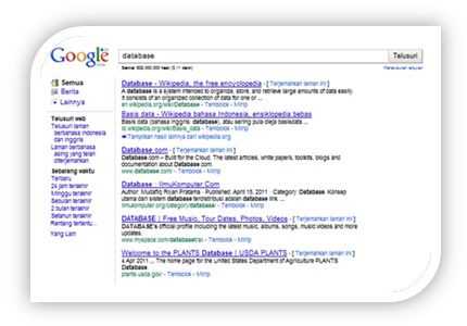 Trik Pencarian dengan Google: Contoh SERP untuk database