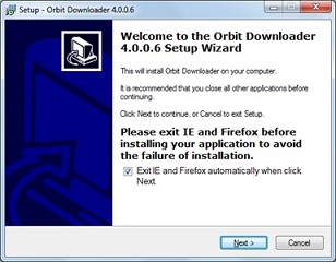 Tampilan awal Proses instalasi Orbit Downloader (untuk mempercepat download)