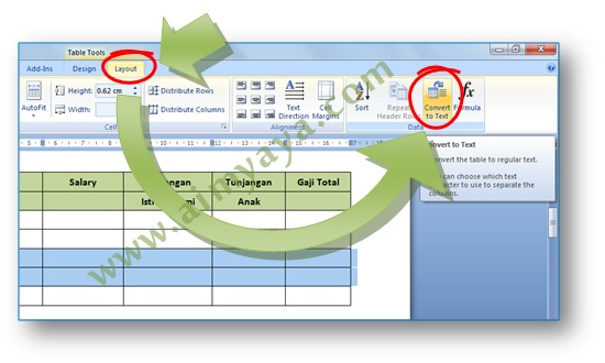 Gambar: Cara konversi tabel atau cell menjadi teks di Microsoft Word